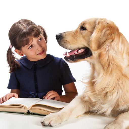image of a girl reading to a dog