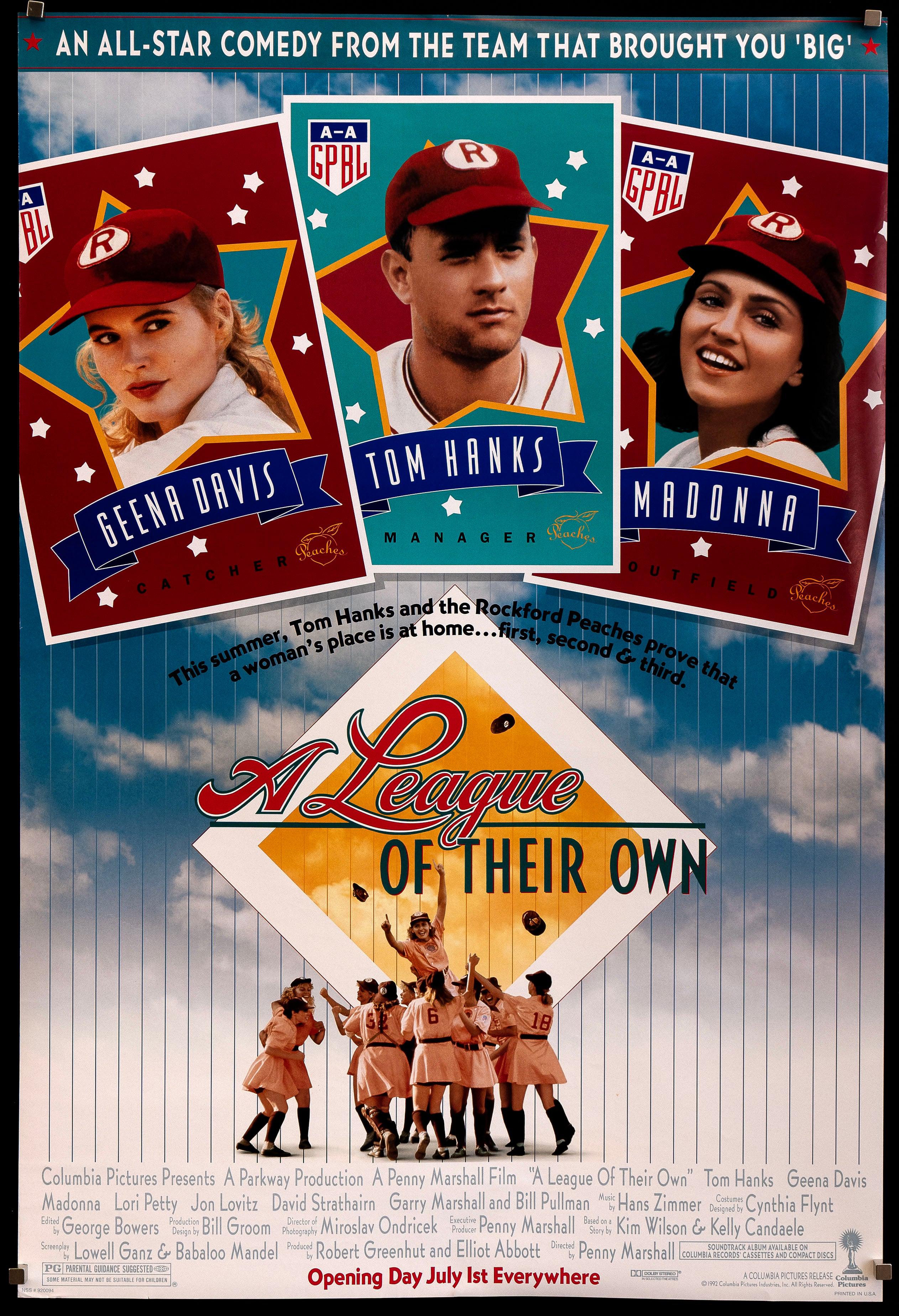 image of women in baseball uniforms on a baseball field with three baseball trading card s featuring the stars of the movie