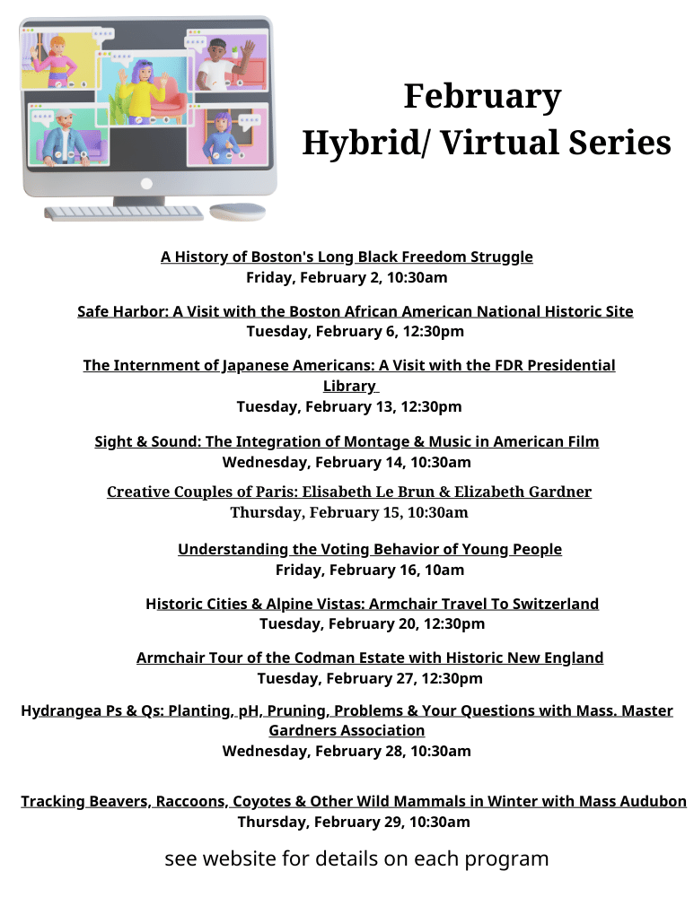 image of a schedule for various Hybrid/Virtual presentations in February