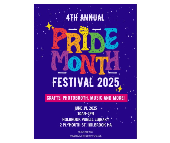 image with a purple background advertising the 4ht annual Pride Month Festival in a rainbow of colors