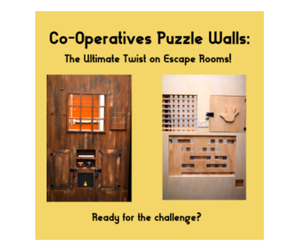 yellow background with two images of puzzle walls