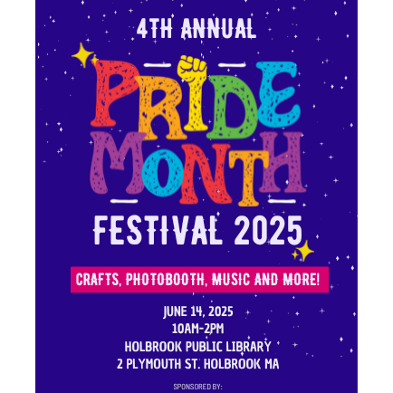 image with a purple background advertising the 4ht annual Pride Month Festival in a rainbow of colors 