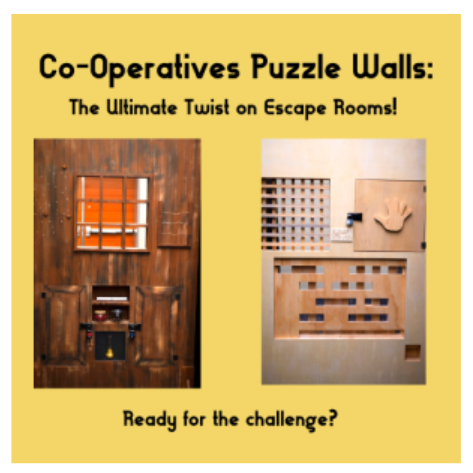 yellow background with two images of puzzle walls
