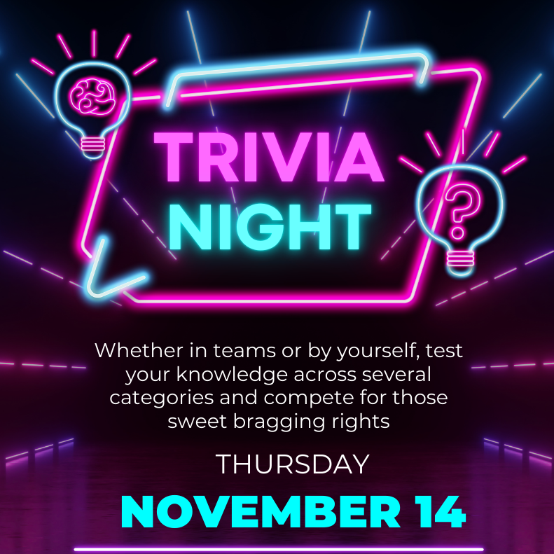 Dark purple background with Trivia Night in a Neon style font